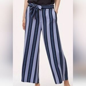 LOFT blue striped wide leg crop pants 6Petite spring office brunch lightweight